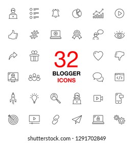 Social media Isolated vector icon set. Blog, blogger, vlog concept.