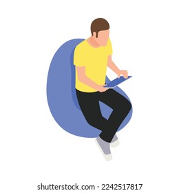 Social media isometric icon with man messaging on tablet vector illustration