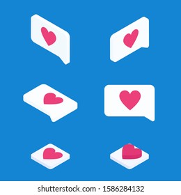 Social media isometric set. Interface elements: chat, like. Digital vector collection isolated on the blue baclground.