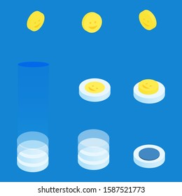 Social media isometric set. Interface modern elements: button, block, smile. Isolated smiles isometric collection on the blue background.