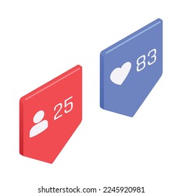 Social media isometric symbols with friends and likes isolated vector illustration