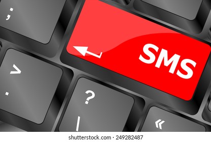Social media key with sms text on laptop keyboard