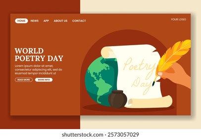 Social Media Landing Page Design for World Poetry Day with Creative Cartoon Templates