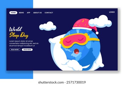 Social Media Landing Page Template for World Sleep Day with Flat Cartoon Design