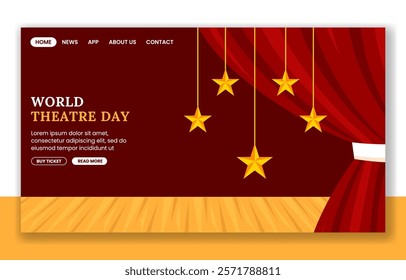 Social Media Landing Page Template for World Theatre Day in Hand-Drawn Flat Design