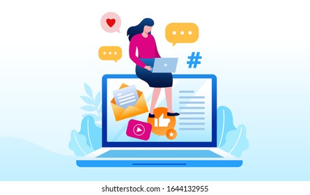 Social media landing page website illustration flat vector template 
