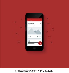 Social media layout popup layer with blue color tone. mock-up on smart phone. vector illustration.