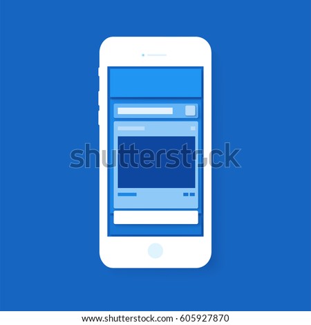 Social media layout popup layer with blue color tone. mock-up on smart phone. vector illustration.