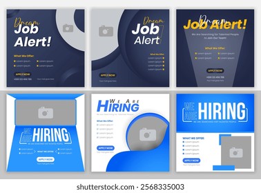 Social Media Layouts for Hiring We are hiring job vacancies  square web banner templates. We are hiring for employment vacancies. Design a flyer template for social media posts or Instagram promotions