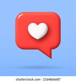 social media like. 3d vector cartoon illustration. speech bubble with heart