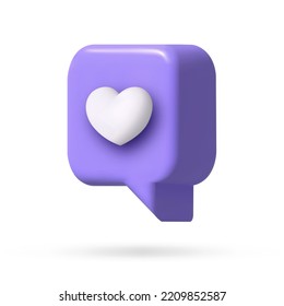 social media like. 3d vector cartoon illustration. speech bubble with heart
