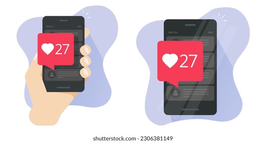 Social media like bubble in mobile cellphone app vector icon, cellphone smartphone follow digital interaction message notice graphic flat image clipart, smart telephone trend comment illustration