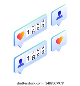 Social media like and follower counter meter. Lots of like cheating in social network. Scorer hacking engagement of users. Trendy gradient design. Slot machine for likes. Gaining fake bot followers