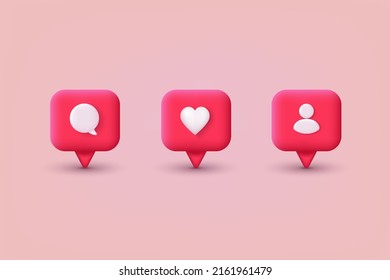 Social media like icon concept. Comment and Follower. 3D Web Vector Illustrations.