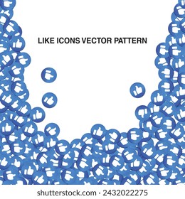 Social media like icons. Lots of blue like icons are falling down. Many social media like icons isolated on white background. Vector blue like icon.