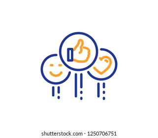 Social media like line icon. Thumbs up sign. Positive smile and heart feedback symbol. Colorful outline concept. Blue and orange thin line color Like icon. Vector