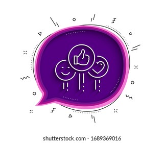 Social media like line icon. Chat bubble with shadow. Thumbs up sign. Positive smile and heart feedback symbol. Thin line like icon. Vector
