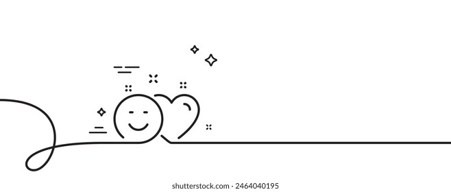 Social media like line icon. Continuous one line with curl. Heart, smile sign. Positive feedback symbol. Smile single outline ribbon. Loop curve pattern. Vector