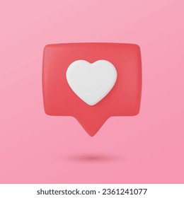 Social media like notification. Heart web icon template. 3d design. Instagram, social media concept. Vector illustration