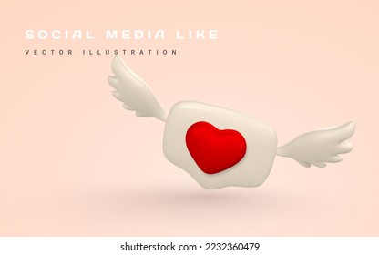 Social media like in speech bubble with wings. Digital marketing concept. Vector illustration.