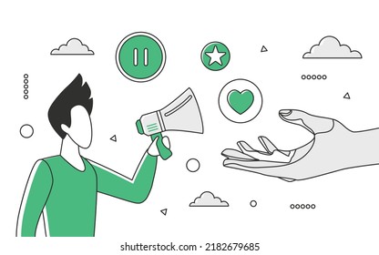 Social media likes and account popularity. Like notification, users approval and attention vector monocolor illustration