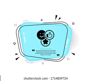 A los medios sociales les gusta el ícono. Burbuja del discurso de cita.Signo de Thumbs up. Símbolo positivo de sonrisa. Marcas de cotización. Clásico como icono. Vector