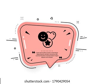 Social Media Likes Icon. Quote Speech Bubble. Heart, Star Sign. Positive Smile Feedback Symbol. Quotation Marks. Classic Smile Icon. Vector