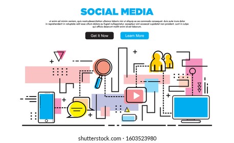 social media line art flat design style. vector illustration