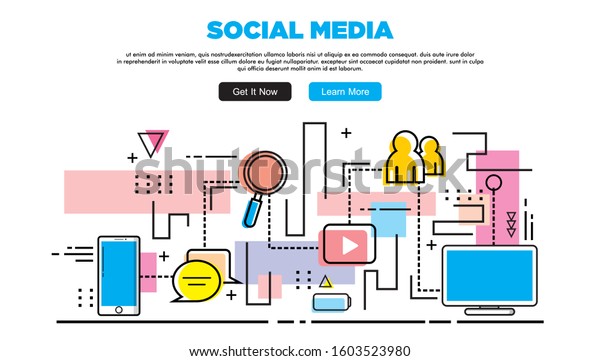 Social Media Line Art Flat Design Stock Vector (royalty Free 