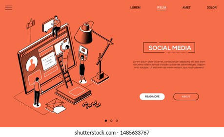 Social Media - Line Design Style Isometric Web Banner