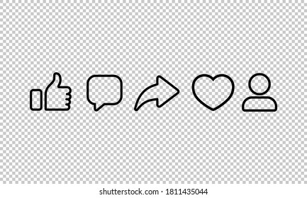 Social media line icon. Heart, like, share, comment, thumbs up on isolated transparent background. EPS 10 - Powered by Shutterstock - Get 15% off with code: PIKWIZARD15