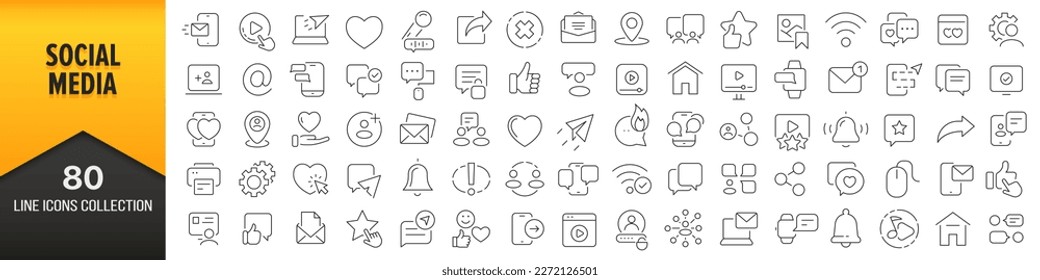 Social media line icons collection. Big UI icon set in a flat design. Thin outline icons pack. Vector illustration EPS10