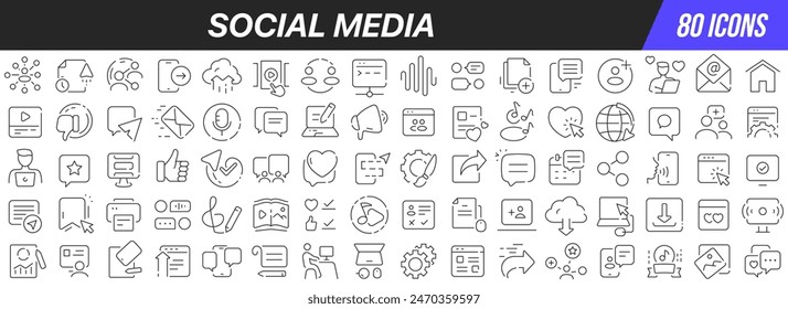 Social media line icons collection. Big UI icon set in a flat design. Thin outline icons pack. Vector illustration EPS10