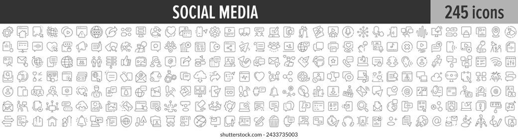 Social Media linear icon collection. Big set of 245 Social Media icons. Thin line icons collection. Vector illustration