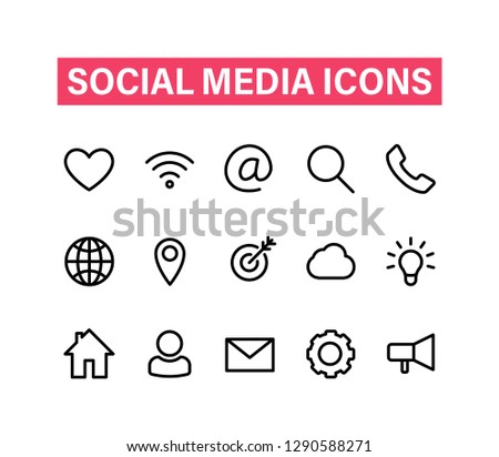 Social media linear icons set. Icons for business, banking, contact, social media, technology, seo. Line web and mobile icons collection.