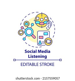 Social Media Listening Concept Icon. Market Research. Identifying Customer Needs Abstract Idea Thin Line Illustration. Isolated Outline Drawing. Editable Stroke. Arial, Myriad Pro-Bold Fonts Used