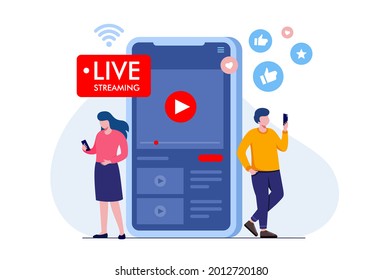 Social media live streaming concept. Flat vector illustration banner and landing page