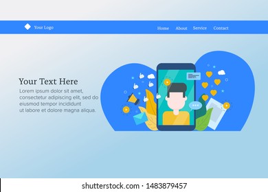 Social media, live video, Video steaming, Advertising, content - flat design horizontal creative vector banner with icons and texts