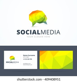 Social media logo and business card template. Abstract geometric triangle speech bubble sign. Vector illustration.