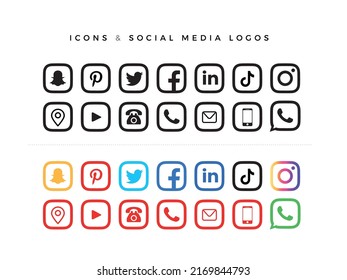 Social media logos and icons set Free Vector