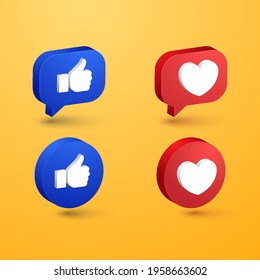 Social Media Love And Like Minimalist 3d Button Icon On Yellow Background Prremium Vector