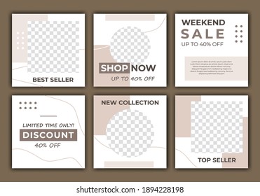 Social Media Hauptfeed und Post kreative Vektorset. Hintergrundvorlage mit Streifenlinienform. Social Media Post Frame Feed mit organischen Formen Design durch abstrakte pastellfarbene minimalistische Stil.