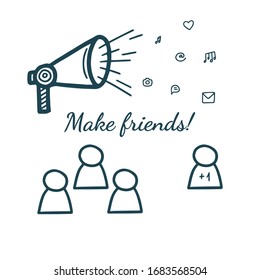 Social media: make friends. Vector illustration in cute style