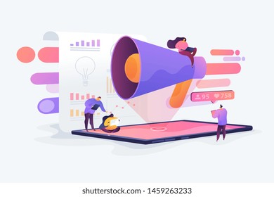 Social media management, company SMM strategy, digital marketing tool concept. Vector isolated concept creative illustration.