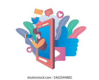 Social media Management marketing concept with characters. Can be used for web banner, infographics, hero images. Flat isometric vector illustration isolated on white background