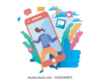 Social media Management marketing concept with characters. Can be used for web banner, infographics, hero images. Flat isometric vector illustration isolated on white background