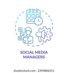 Social media managers blue gradient concept icon. Digital marketing. Content plan. Schedule post. Community management abstract idea thin line illustration. Isolated outline drawing