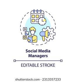 Social media managers concept icon. Digital marketing. Content plan. Schedule post. Community management abstract idea thin line illustration. Isolated outline drawing. Editable stroke