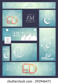 Social media and marketing ads, post, headers or banners for muslim community festival, Eid celebration.
