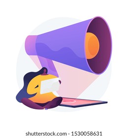 Social media marketing. Audience attraction campaign, advertising business, public announcement. Internet influencer with megaphone cartoon character. Vector isolated concept metaphor illustration
